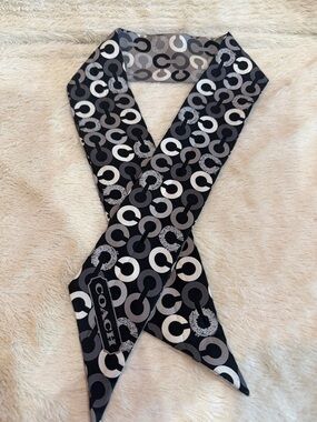 Coach Black & Gray Signature Link Print Silk Scarf
